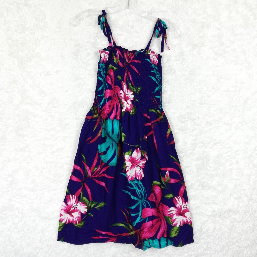 Hibiscus Collection Hawaii Girls Smocked Sundress Tropical Blue Pink OS